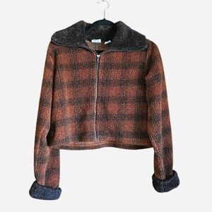 Vintage Canyon River Blues Cropped Boxy Plaid Fleece Jacket Size Large